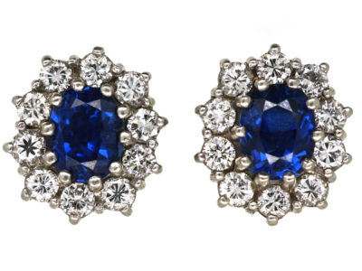 Sapphire & Diamond Oval Cluster Earrings