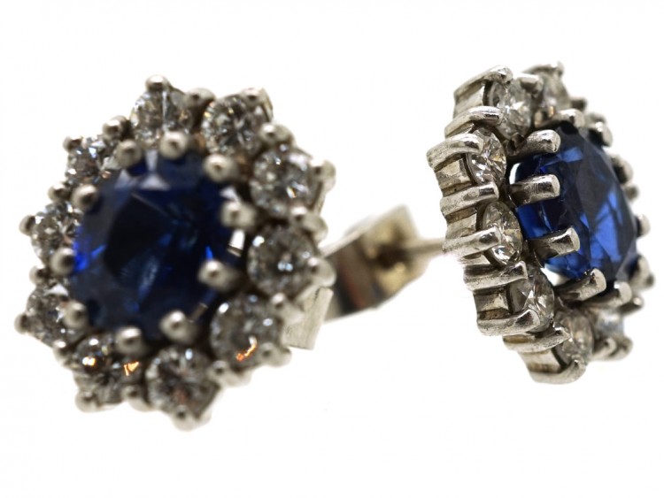 Sapphire & Diamond Oval Cluster Earrings