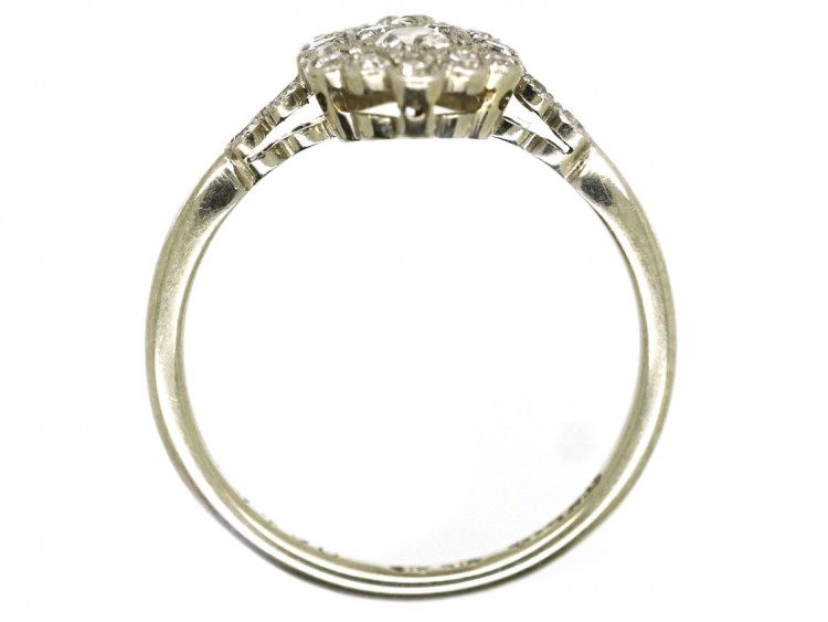 Art Deco 18ct Gold & Platinum, Diamond Rectangular Ring With Diamond Shoulders