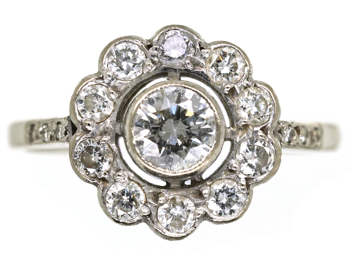 Edwardian 18ct White Gold & Diamond Cluster Ring (4K) | The Antique ...