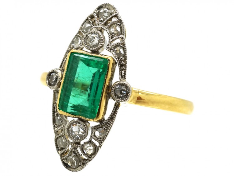 Art Deco Emerald & Diamond Marquise Ring