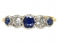 18ct Gold & Platinum, Sapphire & Diamond Five Stone Ring