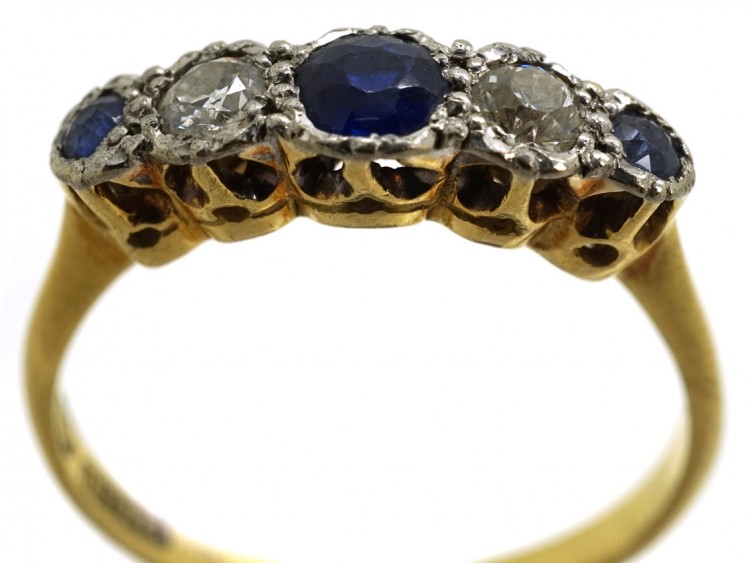 18ct Gold & Platinum, Sapphire & Diamond Five Stone Ring