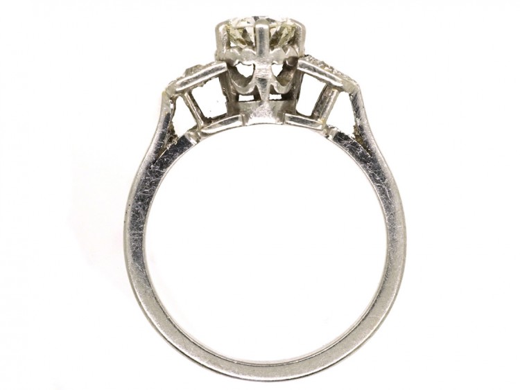 Art Deco Solitaire Ring With Diamond Shoulders