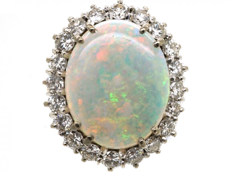 Large Opal & Diamond Cluster Ring