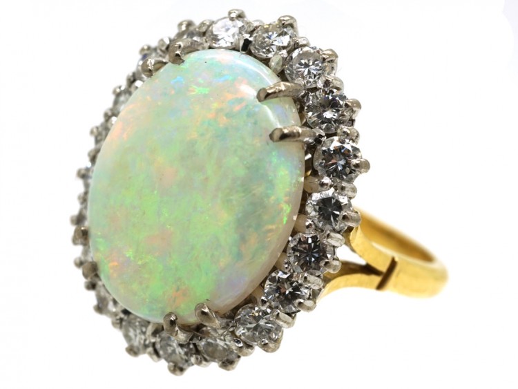 Large Opal & Diamond Cluster Ring