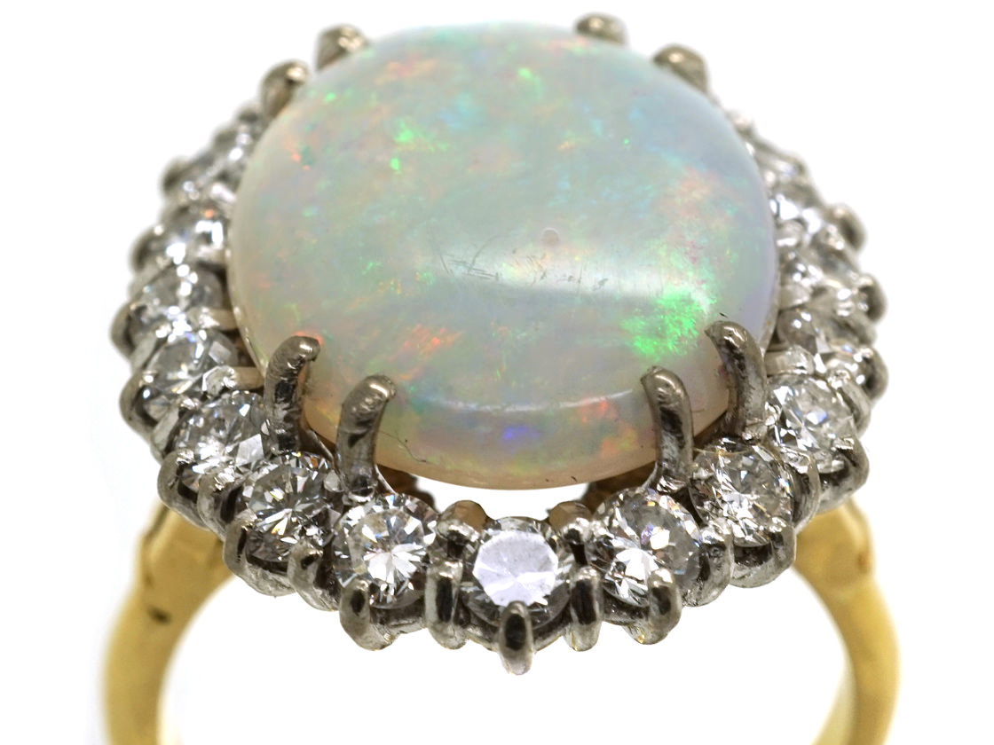 Large Opal & Diamond Cluster Ring (940H) | The Antique Jewellery Company