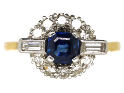 Art Deco 18ct Gold & Platinum, Sapphire & Diamond Ring