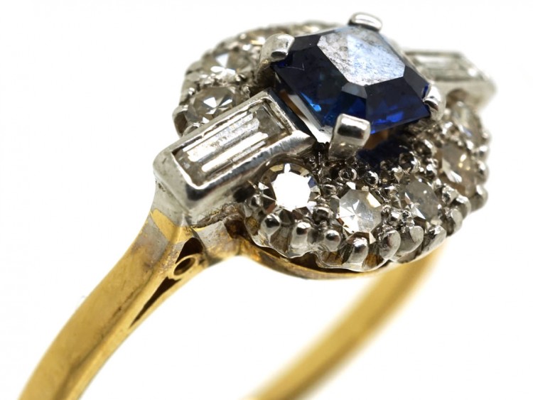 Art Deco 18ct Gold & Platinum, Sapphire & Diamond Ring