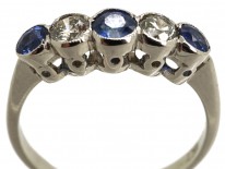 Edwardian 18ct White Gold Five Stone Sapphire & Diamond Ring