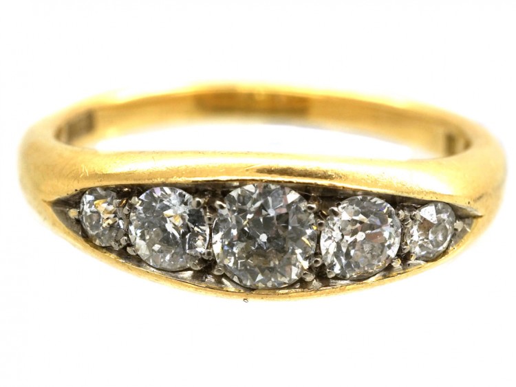 Edwardian 18ct Gold Five Stone Diamond Boat Shaped Ring