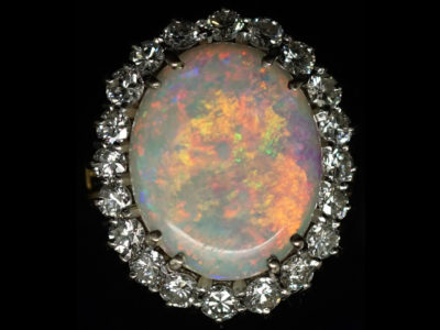 Large Opal & Diamond Cluster Ring