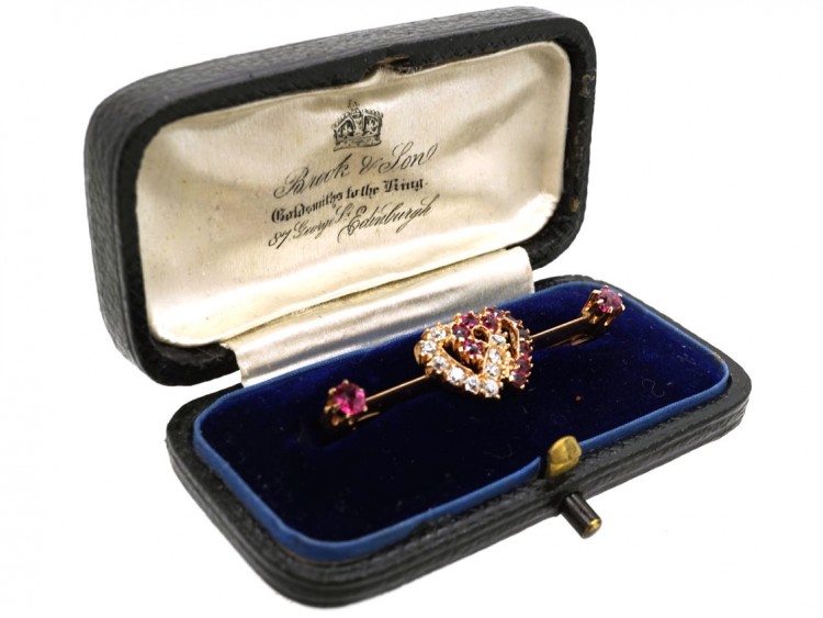 Edwardian Ruby & Diamond Double Heart Brooch