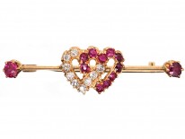 Edwardian Ruby & Diamond Double Heart Brooch