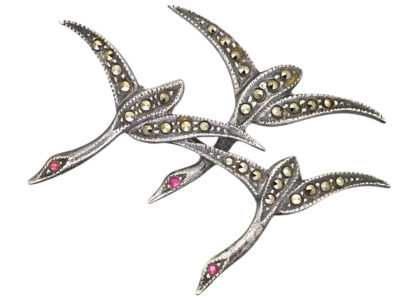 Silver & Marcasite Flying Geese Brooch