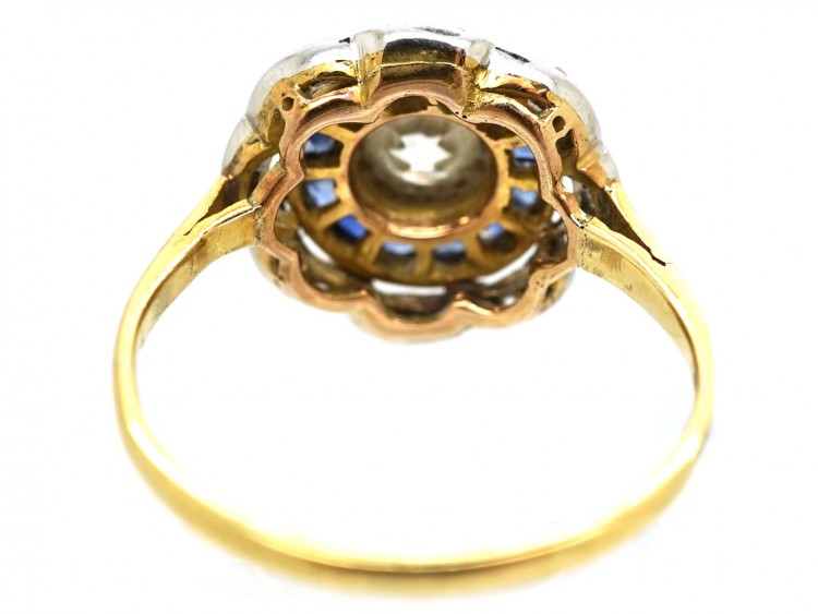 Art Deco 18ct Gold & Platinum Target Ring Set With Sapphires & Diamonds