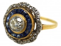 Art Deco 18ct Gold & Platinum Target Ring Set With Sapphires & Diamonds