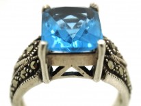 Art Deco Silver, Marcasite & Blue Paste Ring