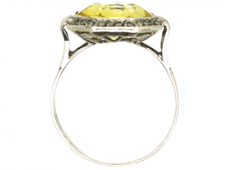 Art Deco Silver, Marcasite & Yellow Paste Ring