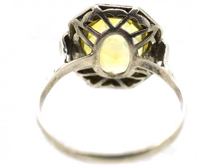 Art Deco Silver, Marcasite & Yellow Paste Ring