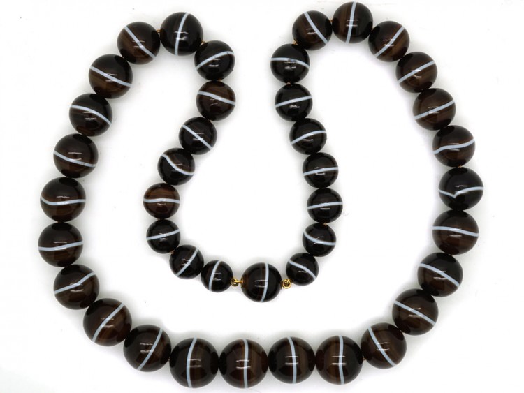 Victorian Banded Onyx Bead Necklace