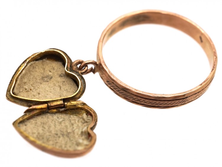 Edwardian 9ct Gold Ring With Heart Locket