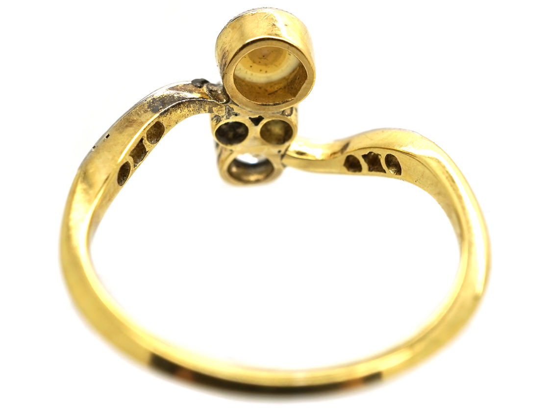 Art Nouveau 18ct Gold, Platinum, Natural Pearl & Diamond Twist Ring ...