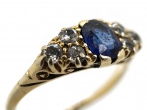 Edwardian 18ct Gold, Sapphire & Diamond Carved Half Hoop Ring