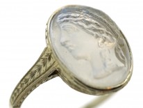 18ct White Gold Ring With Carved Moonstone Cameo