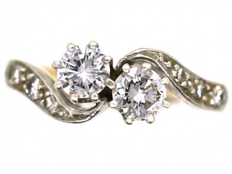 Edwardian 18ct Gold & Platinum, Two Stone Diamond Crossover Ring