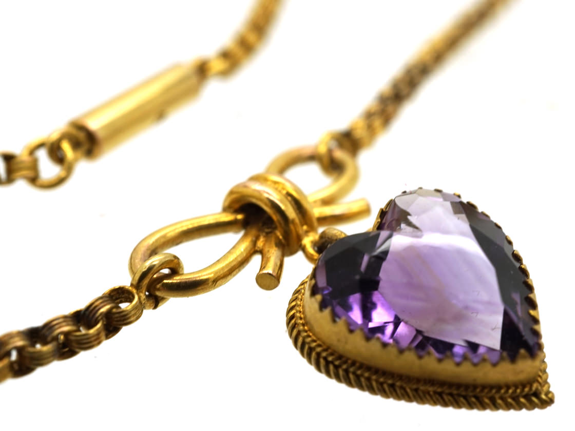 Edwardian 9ct Gold And Amethyst Hearts Necklace 91k The Antique