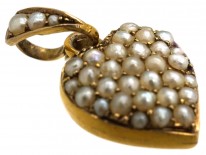 Edwardian 15ct Gold, Pavé Set Natural Split Pearl Heart Pendant