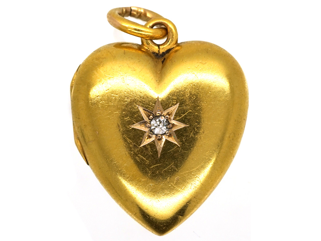 Edwardian 15ct Gold Heart Locket Set With a Diamond (80K) | The Antique ...