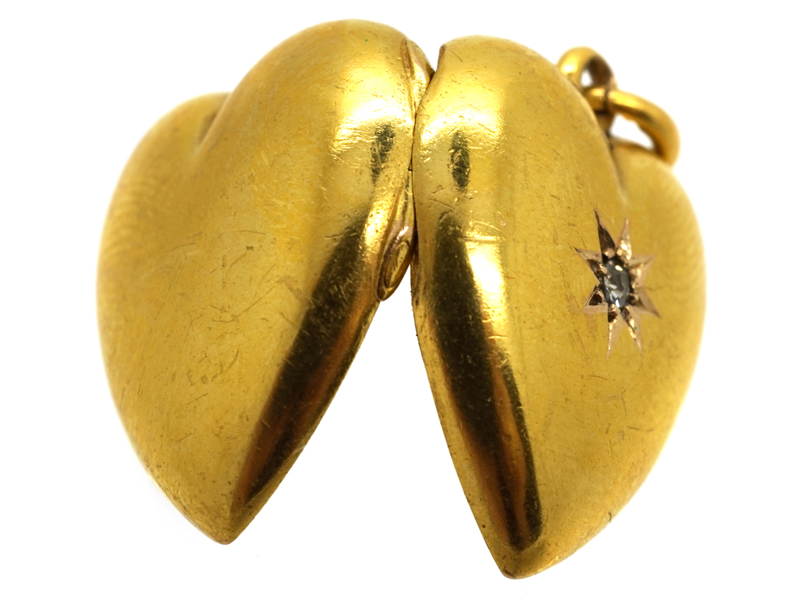 Edwardian 15ct Gold Heart Locket Set With a Diamond (80K) | The Antique ...