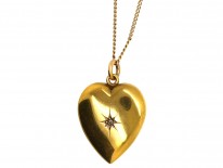 Edwardian 15ct Gold & Diamond Heart Pendant on 9ct Gold Chain