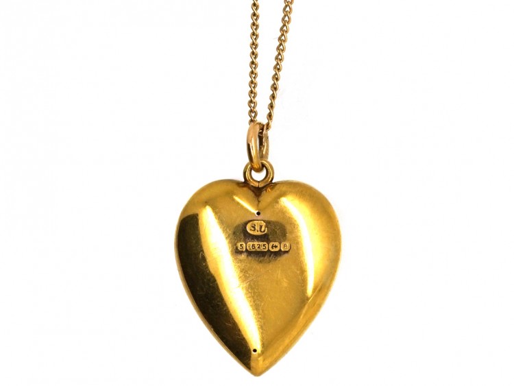 Edwardian 15ct Gold & Diamond Heart Pendant on 9ct Gold Chain