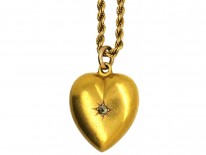 Edwardian 15ct Gold & Rose Diamond Heart Pendant on a 15ct Gold Chain