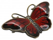 Silver, Red & Black Enamel Butterfly Brooch