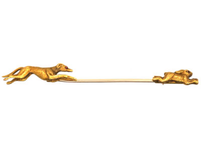 Edwardian 15ct Gold Lurcher & Hare Coursing Brooch