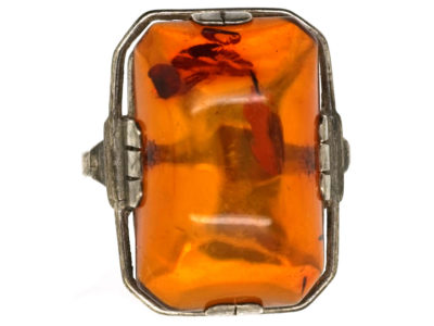 Art Deco Silver & Amber Ring