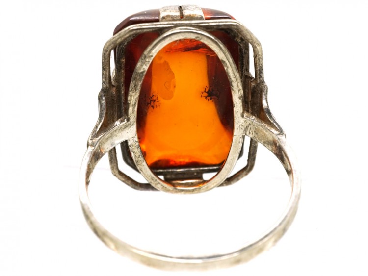 Art Deco Silver & Amber Ring