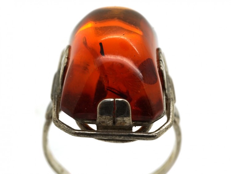 Art Deco Silver & Amber Ring