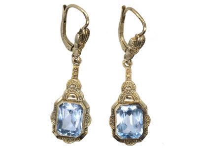 Art Deco Silver & Blue Paste Drop Earrings