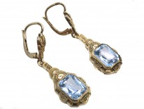 Art Deco Silver & Blue Paste Drop Earrings