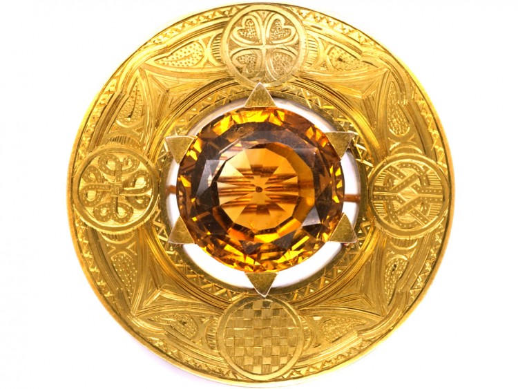 Victorian Scottish 18ct Gold Target Brooch Set With a Citrine