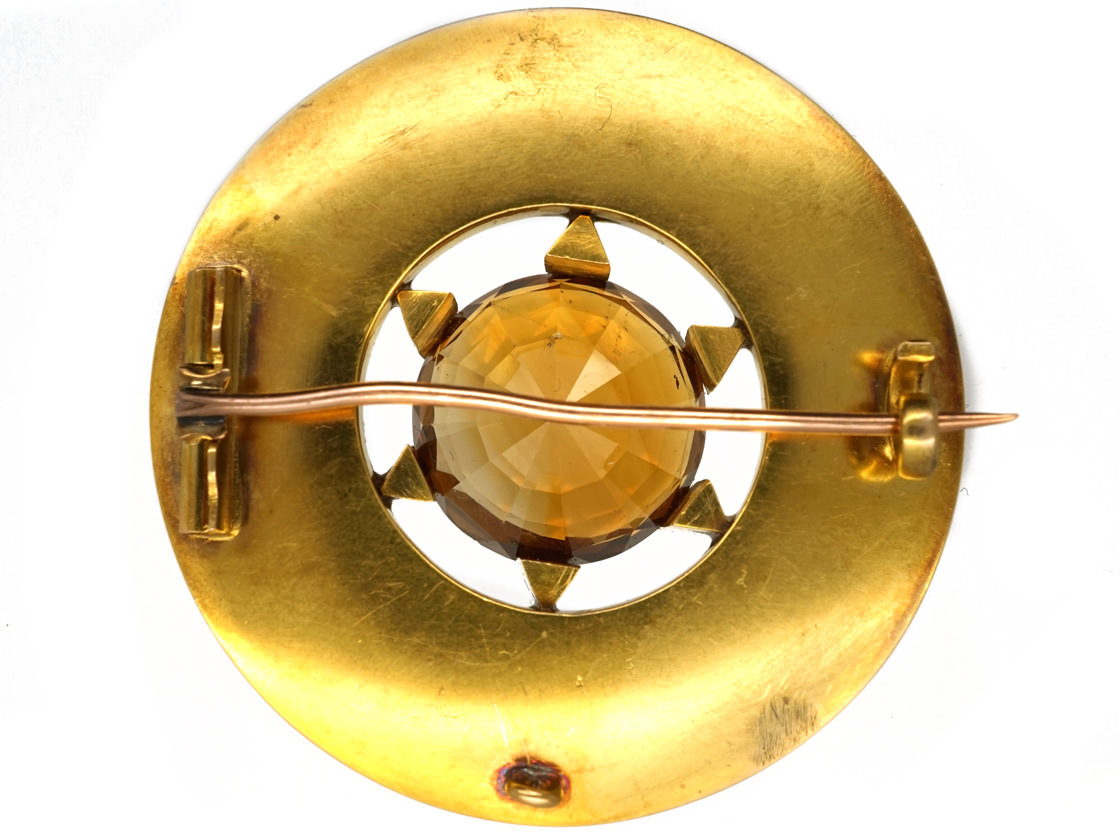 Victorian Scottish 18ct Gold Target Brooch Set With a Citrine (136K