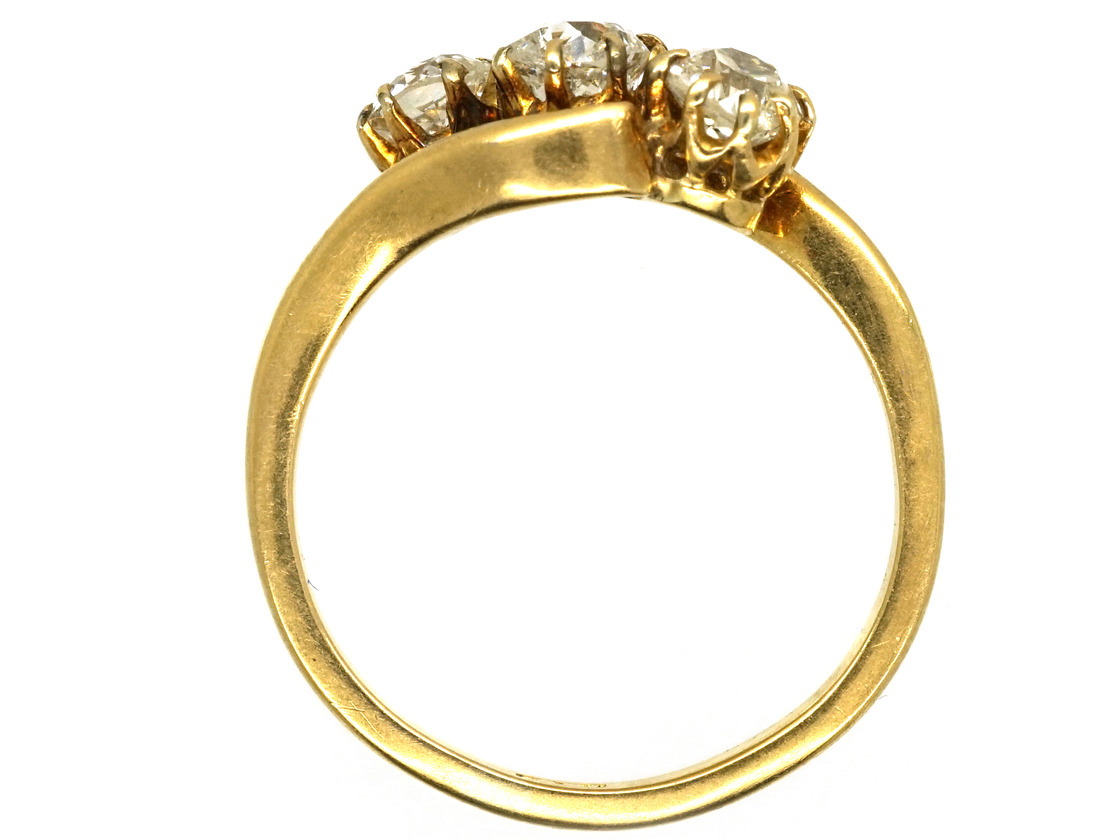 Edwardian 18ct Gold Three Stone Diamond Crossover Ring (135K) | The ...