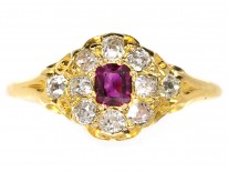 Victorian 18ct Gold, Ruby & Diamond Cluster Ring