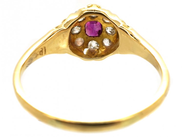 Victorian 18ct Gold, Ruby & Diamond Cluster Ring