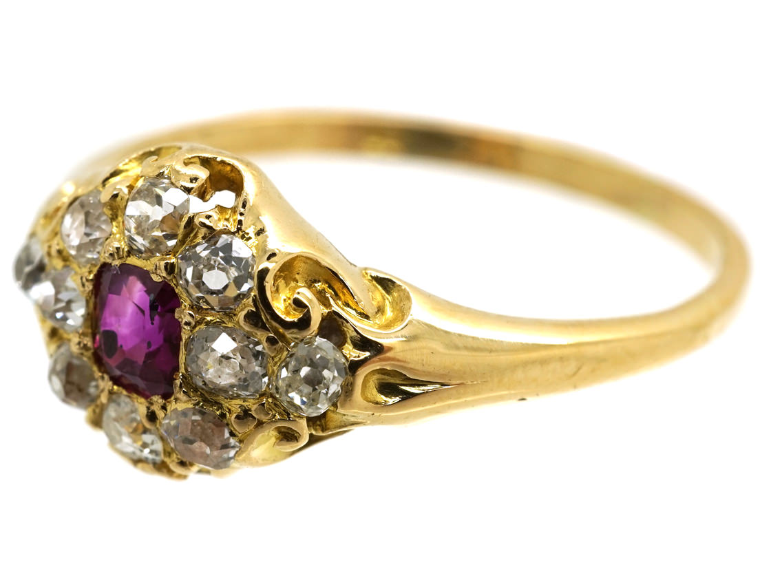 Victorian 18ct Gold, Ruby & Diamond Cluster Ring (185/O) | The Antique ...